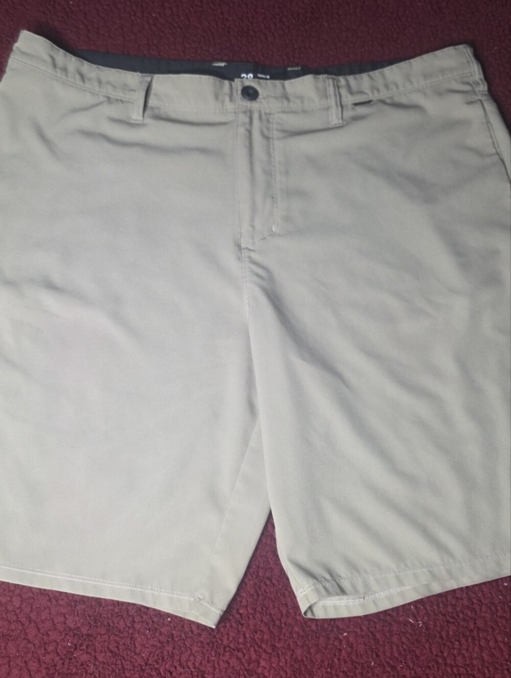 Hurley Men's Beige Solid Hybrid Shorts Flat Front Pockets Button Stretch, 38